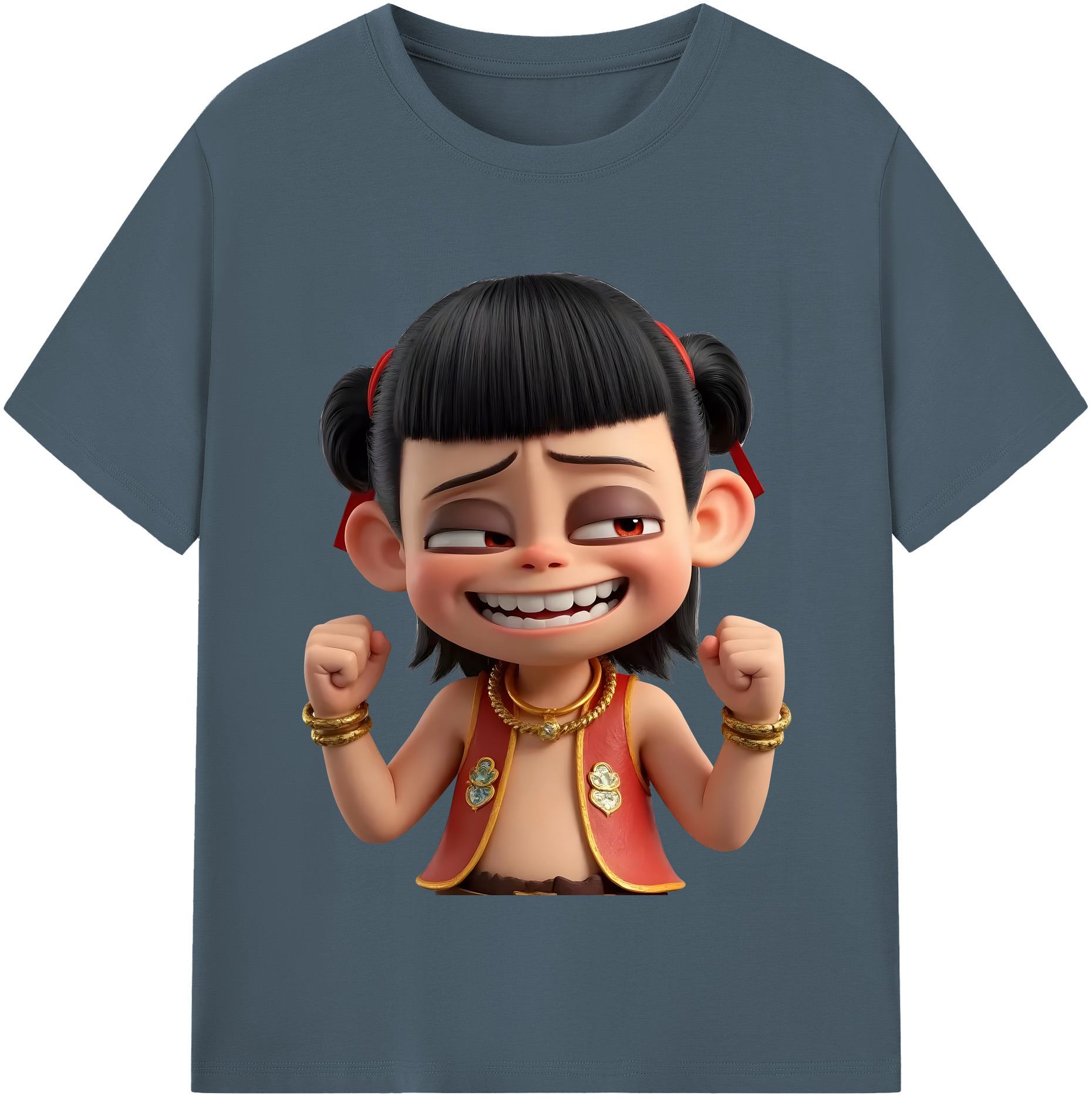 （画像用） Ne Zha 2 ナタ 魔童の大暴れ 綿100％半袖Tシャツ（フロントプリント）